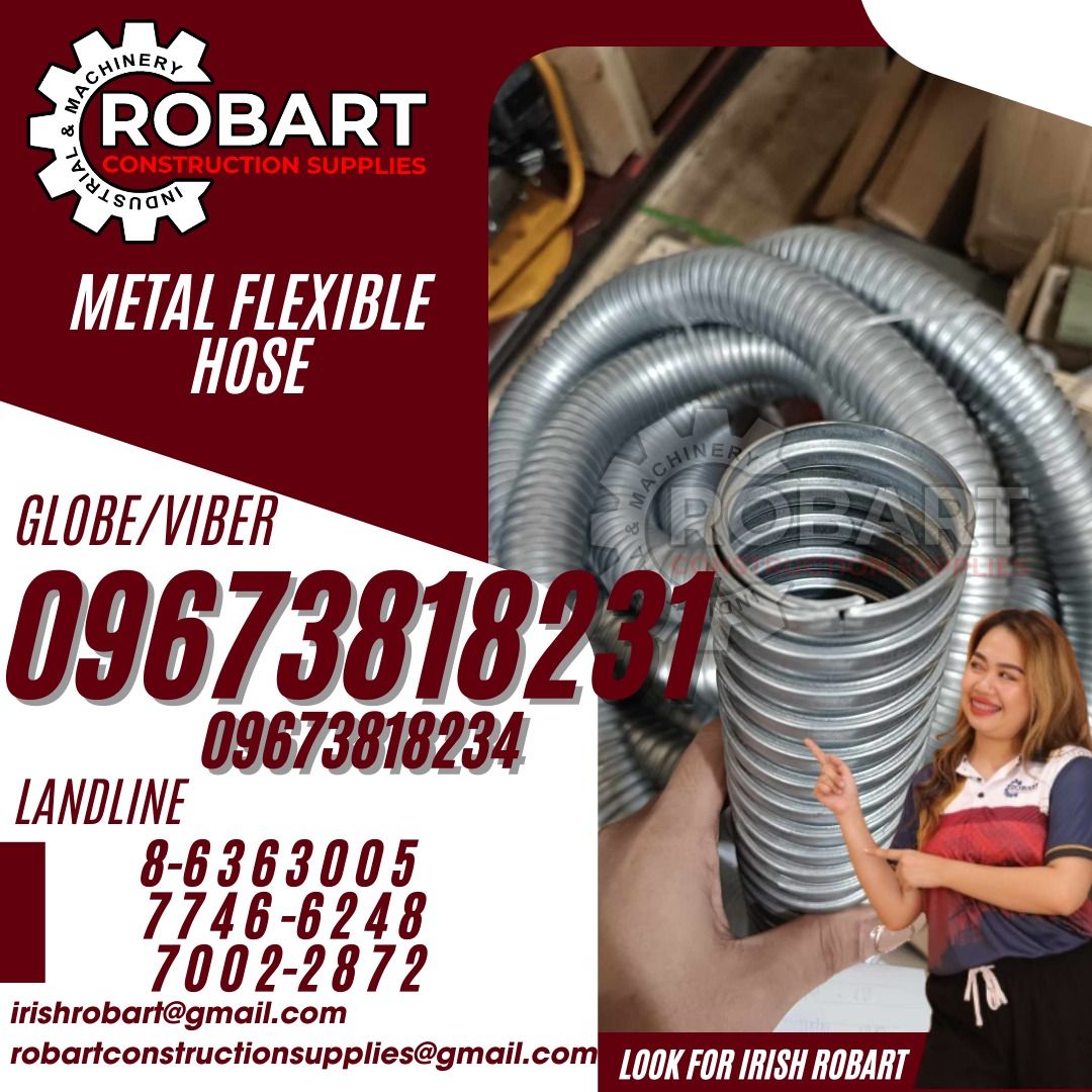 Metal Flexible Hose (Category: Construction Tools & Equipment) located in Manila. Submitted by irishrobart_22 (Listing ID 1319932008, Image 1). Description: Metal Flexible Hose Size: 2" SEND US MESSAGE FOR INQUIRIES ‼️‼️ LOOK FOR IRISH ROBART VBR : 0 9 6 7 3 8 1 8 2 3 1/ 0 9 6 7 3 8 1 8 2 3 4 LANDLINE 8-6 3 6 3 0 0 5 / 7 7 4 6 -6 2 4 / 7 0 0 2-2 8 7 2 GMAIL: I R I S H R O B A R T @ G M A I L . C O M Office Address: 1405 Yuseco St. Sta Cruz Manila