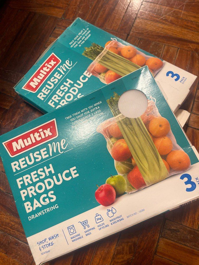 Multix 6 fresh produce bags (Category: Home Improvement Tools & Accessories) located in Manila. Submitted by cgb2018 (Listing ID 1319968628, Image 1). Description: 2 boxes, 1 opened but never used as I don’t want to use plastic. 6bags total. You bag your fruit/veggies in the supermarket, wash them in the bag and put the bag in the refrigerator, saving time and packaging. .