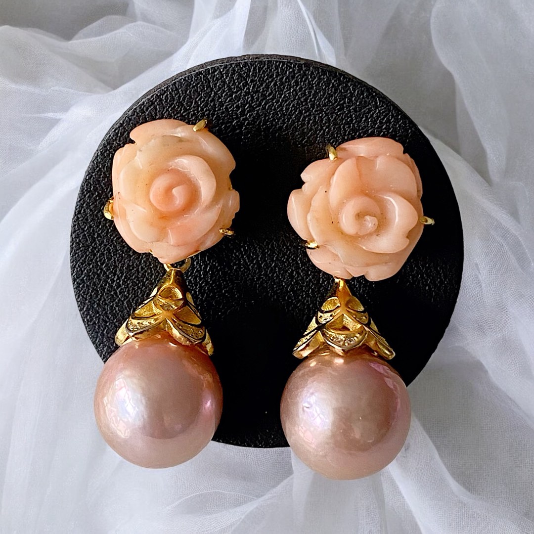 NATURAL Coral flower earrings optional pearls Women s Fashion Jewelry Organisers Earrings on Carousell