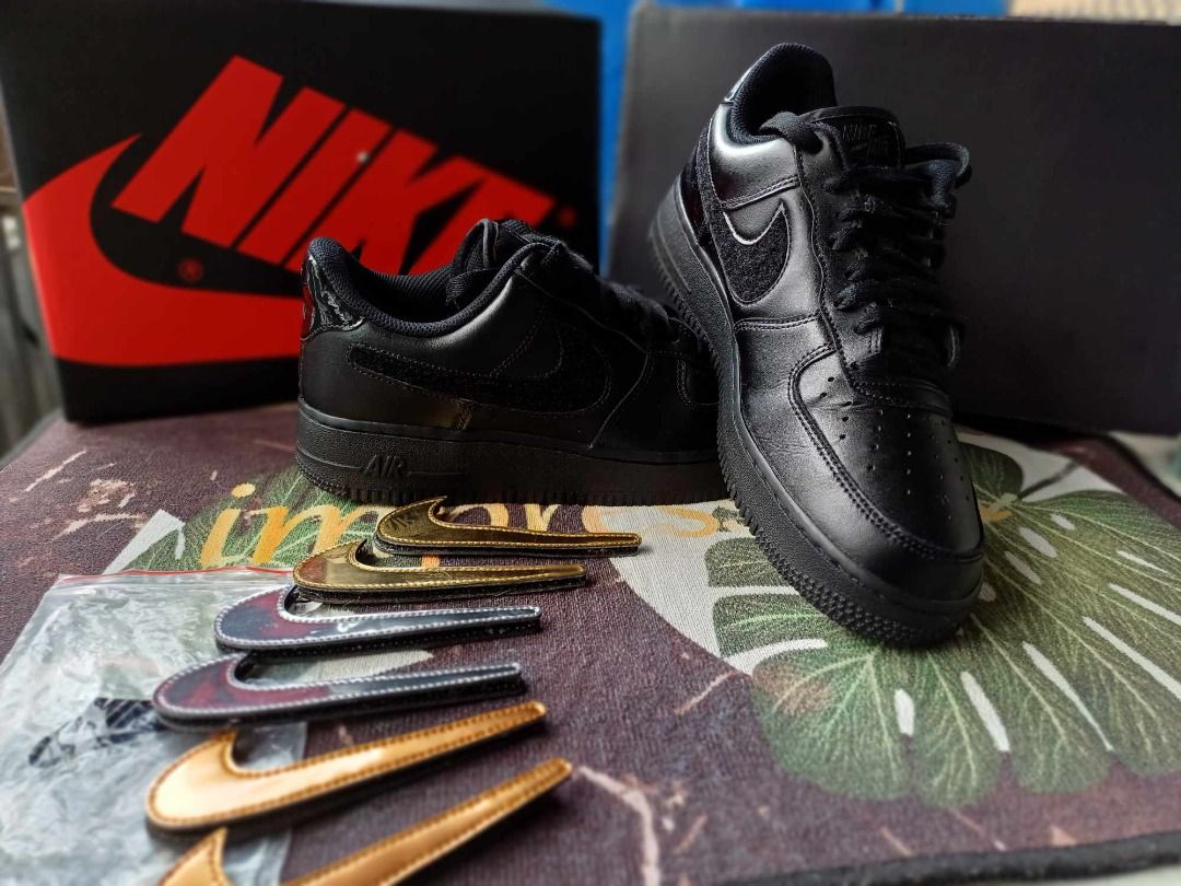 Nike air force 1 black metallic gold removable swoosh pack cheap