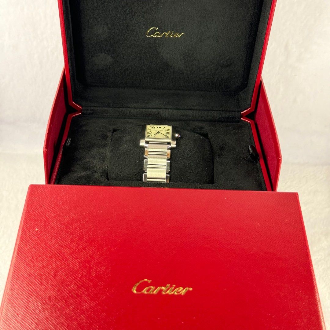 Pre Love Cartier Watch Tank Francaise MM Steel Quartz with Original Box and Invoice Dated 6 Aug 2020 Like New