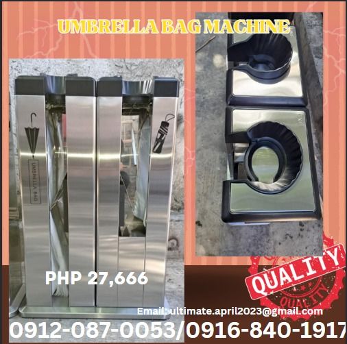 UMBRELLA BAG MACHINE (Category: Umbrellas) located in Caloocan City. Submitted by anjanettep80554 (Listing ID 1319936623, Image 1). Description: Description UMBRELLA BAG MACHINE !!! BRAND NEW UNIT !!! •MATERIAL: 410SUS •ACCESSORY: ONE SIDE WITH 100PCS SHORT UMBRELLA BAG; THE OTHER SIDE WITH 100PCS LONG UMBRELLA BAG •ITEM SIZE: 590*270*880mm .