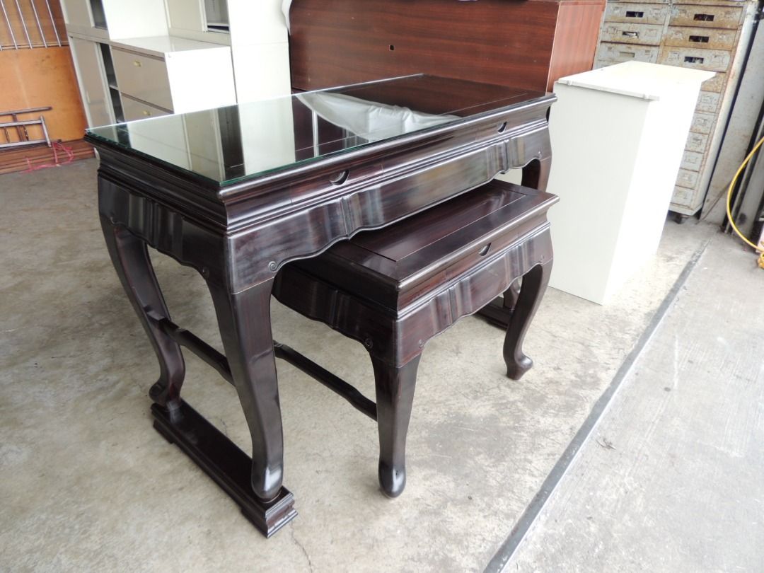 A70682 二件 黑檀木神明桌 上桌贈玻璃 ~ 佛桌 供桌 神桌 神佛桌 拜拜桌 神明桌 回收二手傢俱 聯合二手倉庫