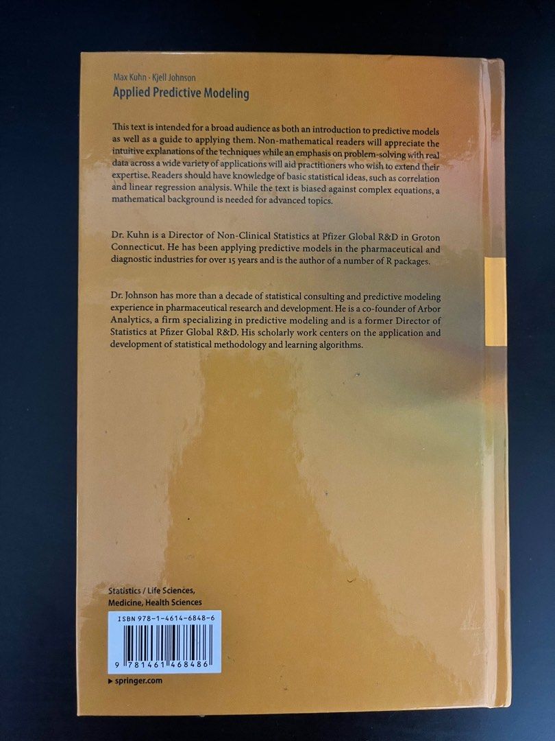 Applied Predictive Modeling (Machine Learning|AI|Forecasting|Analytics|Big Data Science|Statistics|Software|Maths|Programming) (Category: Textbooks) located in Singapore. Submitted by teaclayy (Listing ID 1320135809, Image 2). Description: Hardcover Book - Condition: 9/10 - Book is in good condition without any writing - Meetups only - location can be discussed :) Contents detailed in the book: - Describes techniques used in predictive modelling 