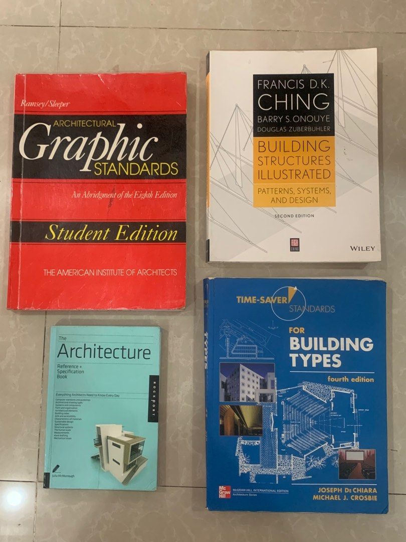 Architecture Books (Category: Textbooks) located in Quezon City. Submitted by xixiriri (Listing ID 1320070353, Image 1). Description: Individual Pricelist • Time-Saver Standards for Building Types - P1400 • The Architecture Reference + Specification Book - ❌SOLD❌ • Architectural Graphic Standards - P400 • Francis D.K. Ching: Building Structures Illustrated - P700 + Shipping (J&T) Or take all for P2300 + Shipping Can do meet-ups (Location: Malolos