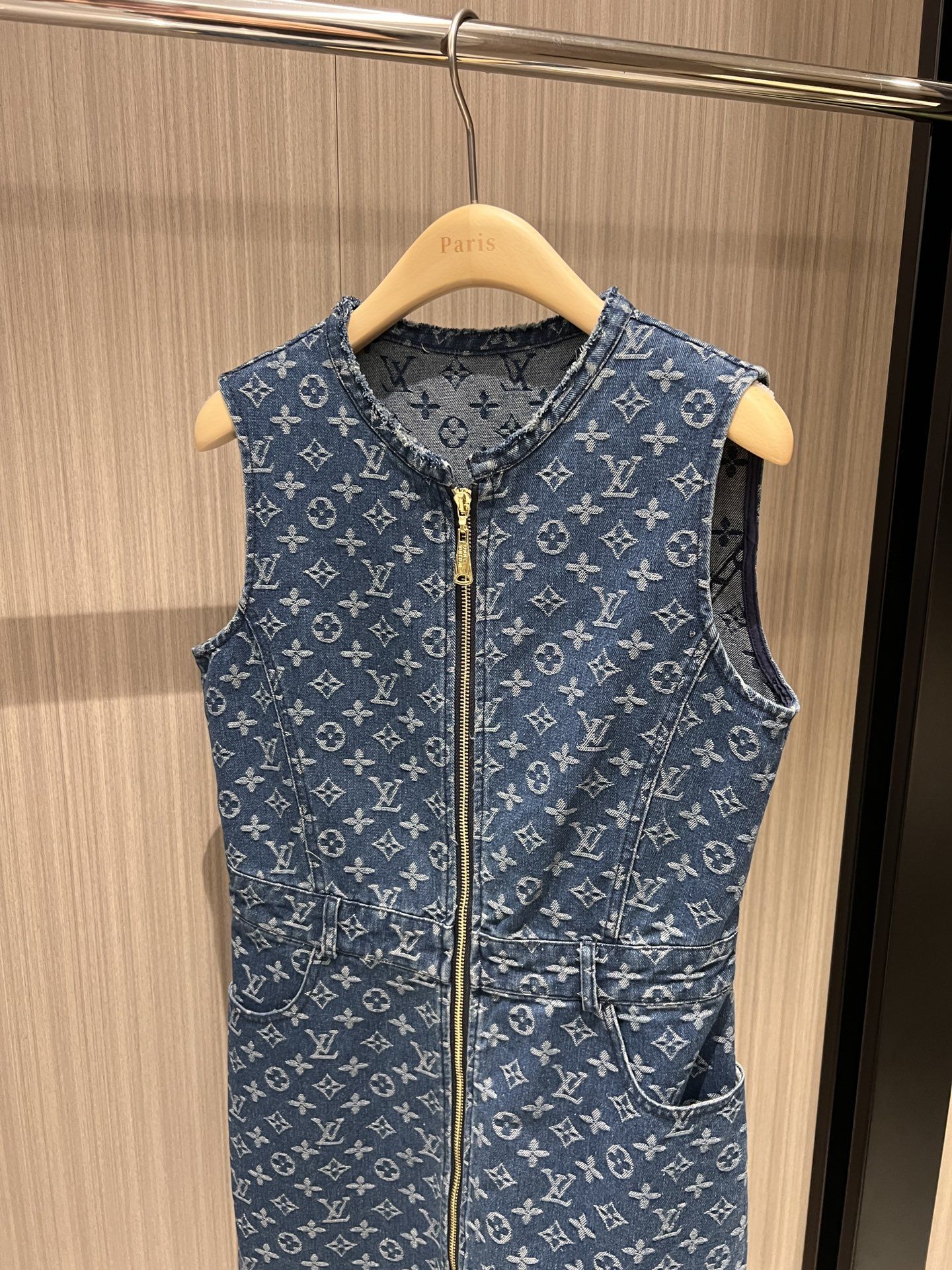 lv denim dress Louis Vuitton Denim Monogram Short Sleeve Zipper Dress