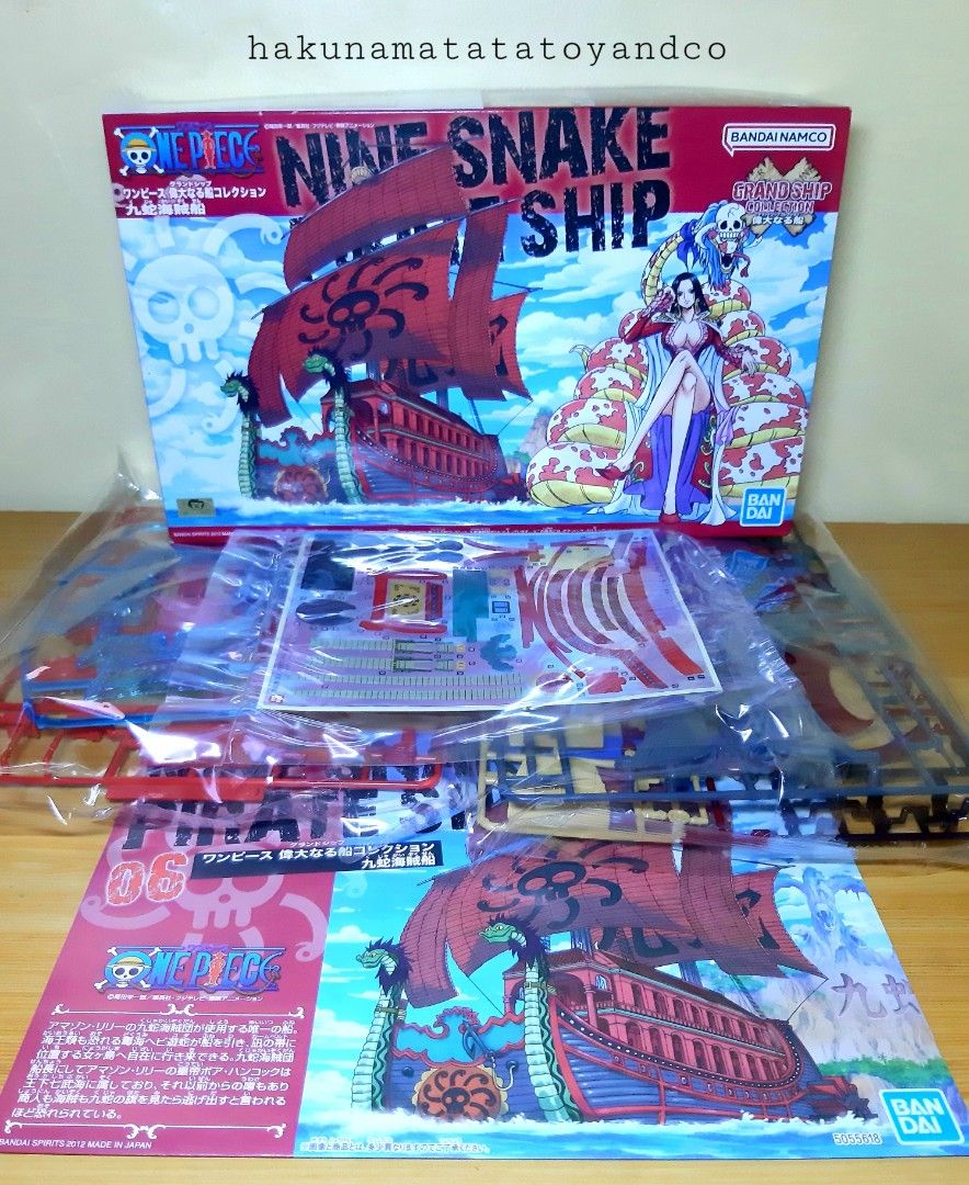 Bandai One Piece Nine Snake Pirate Ship Grand Ship Collection Kit (Category: Gundam & Model Kits) located in Cavite. Submitted by hakunamatatatoyandcollectibles (Listing ID 1320109496, Image 1). Description: Bandai One Piece Nine Snake Pirate Ship Grand Ship Collection Kitj sealed kit Japan imported items What you see is what you get (WYSIWYG) As is Authentic items Good condition items.
