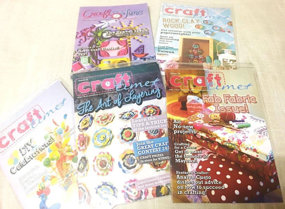 Craft Times Book Bundle (Category: Craft Supplies & Tools) located in Taguig. Submitted by Bloomscorner1 (Listing ID 1320211063, Image 2). Description: ✅ Bundle contains 5 Craft Times booklets 1) Craft Time Fab Fabric Issue! 2) Craft Time The Art of Layering 3) Craft Time Rock, Clay, Wood! 4) Craft Time DIY Celebrations 5) Craft Time The Travel Issue.