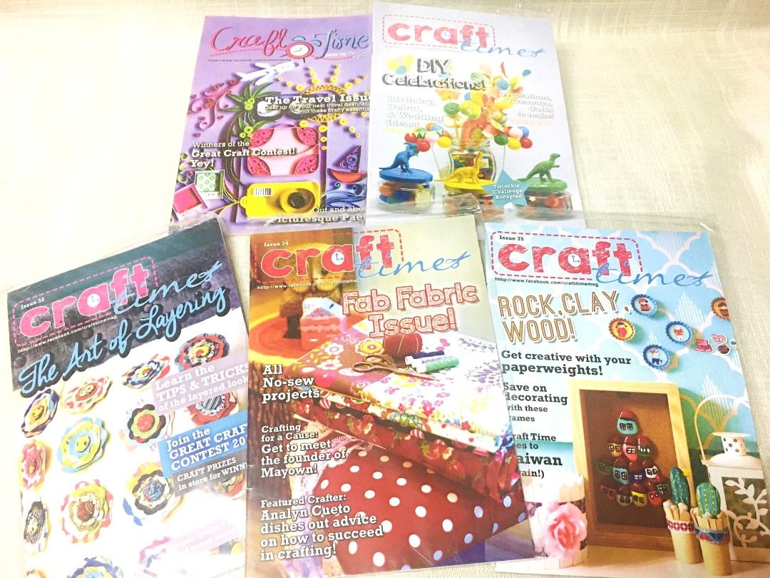 Craft Times Book Bundle (Category: Craft Supplies & Tools) located in Taguig. Submitted by Bloomscorner1 (Listing ID 1320211063, Image 1). Description: ✅ Bundle contains 5 Craft Times booklets 1) Craft Time Fab Fabric Issue! 2) Craft Time The Art of Layering 3) Craft Time Rock, Clay, Wood! 4) Craft Time DIY Celebrations 5) Craft Time The Travel Issue.
