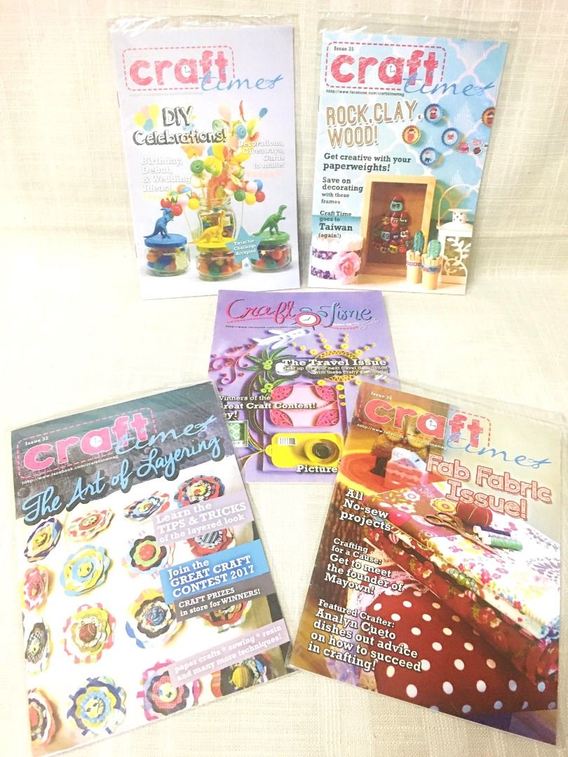 Craft Times Book Bundle (Category: Craft Supplies & Tools) located in Taguig. Submitted by Bloomscorner1 (Listing ID 1320211063, Image 3). Description: ✅ Bundle contains 5 Craft Times booklets 1) Craft Time Fab Fabric Issue! 2) Craft Time The Art of Layering 3) Craft Time Rock, Clay, Wood! 4) Craft Time DIY Celebrations 5) Craft Time The Travel Issue.