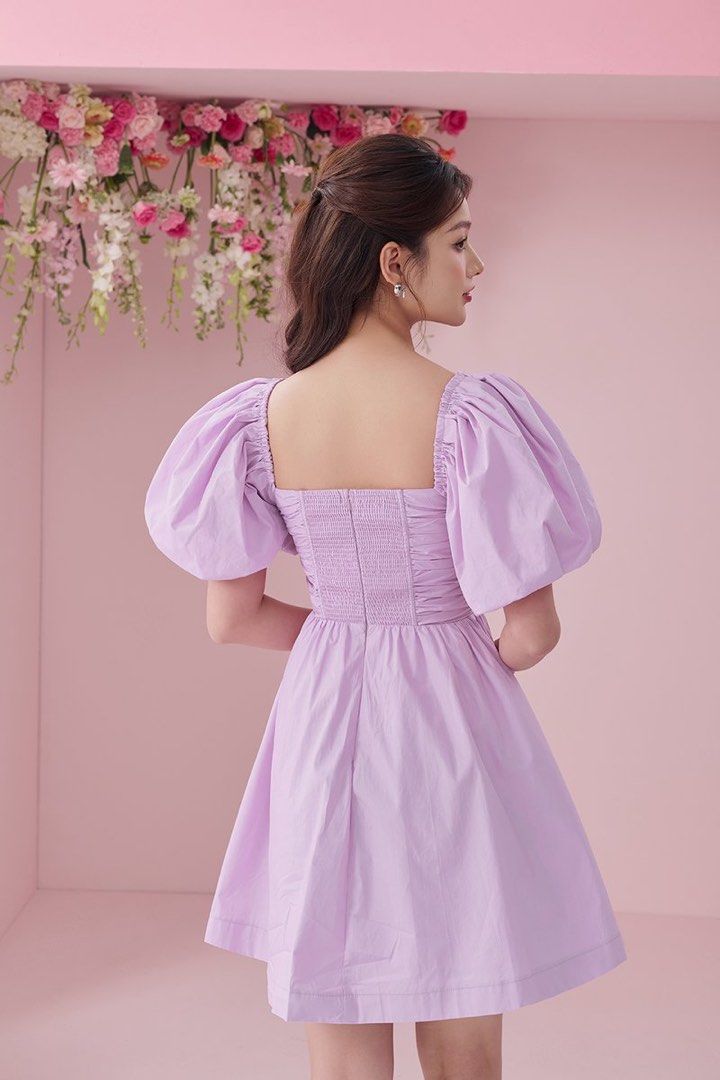 purple mini dress daphne Daphne Ruched Puff Mini Dress in Light Violet, Women's Fashion, Dresses &  Sets, Dresses on Carousell