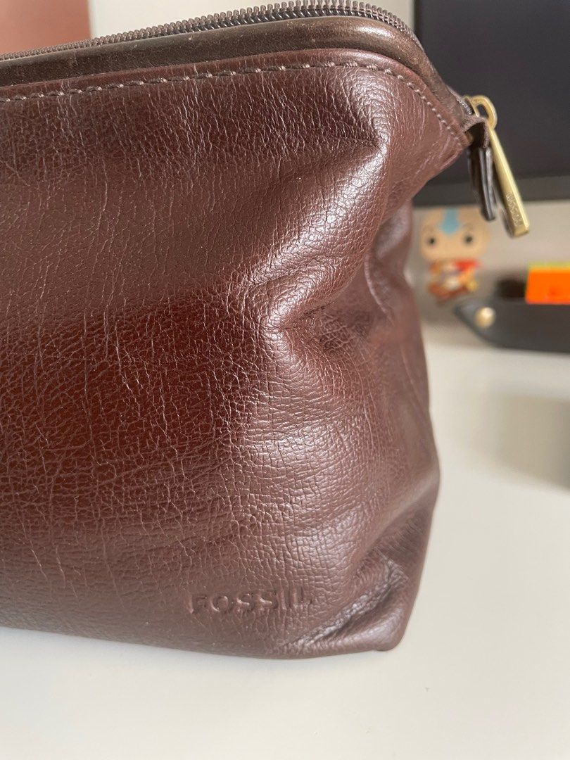 Fossil Leather Framed Dopp Kit Shave Kit Wash Bag Toiletry Kit Luxury Bags Wallets on Carousell