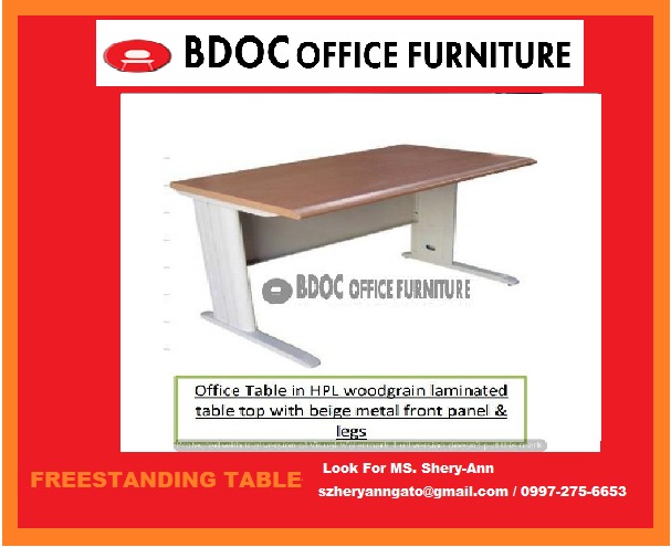 Freestanding Table in HPL woodgrain Laminated table top with beige ...