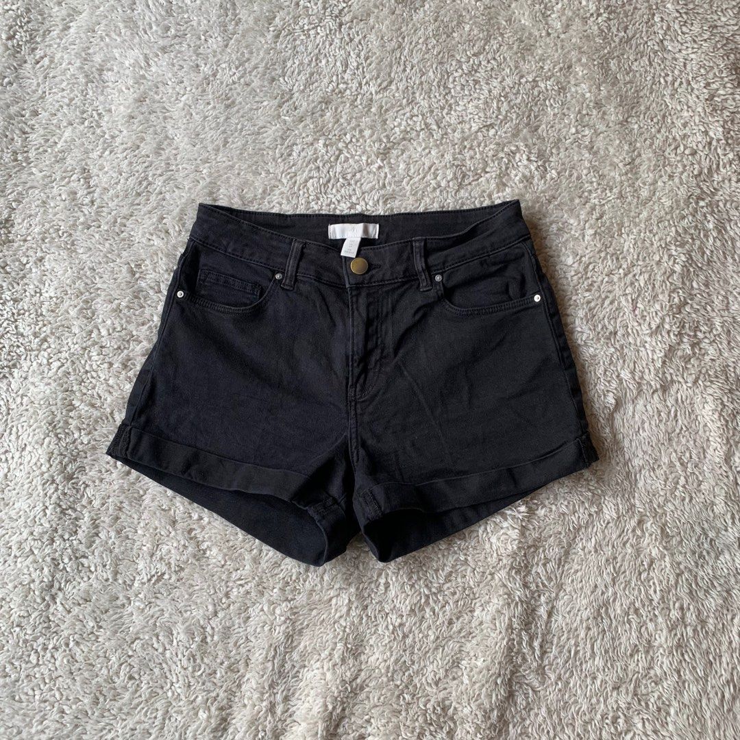 H M Black Denim Shorts Women s Fashion Bottoms Shorts on Carousell