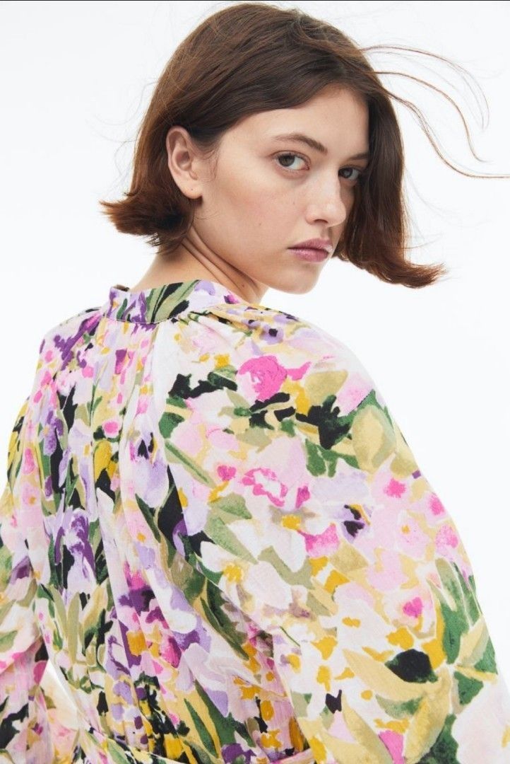 purple floral dress h&m Women's Light purple/Floral Oversized off-the-shoulder dress
