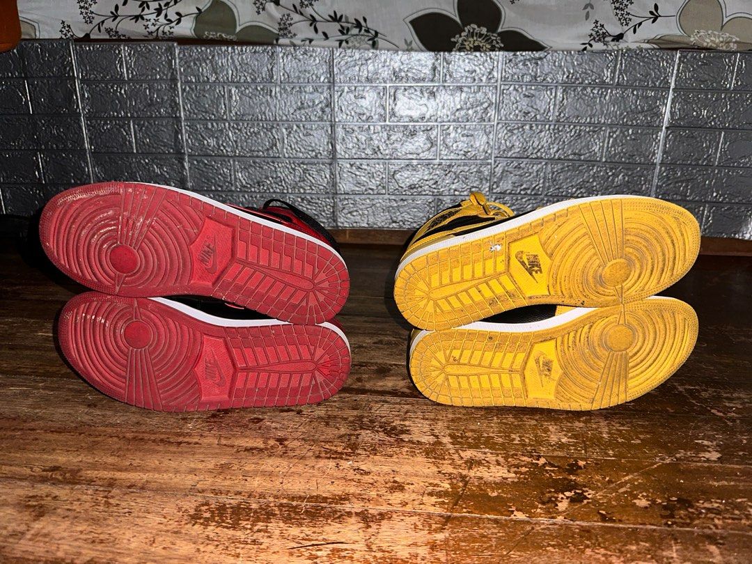 Jordan 1 Midcut (Pollen and Banned) (Category: Sneakers) located in Makati City. Submitted by zioooon (Listing ID 1320100690, Image 3). Description: 3,500 each shoes Size 9.5 US .