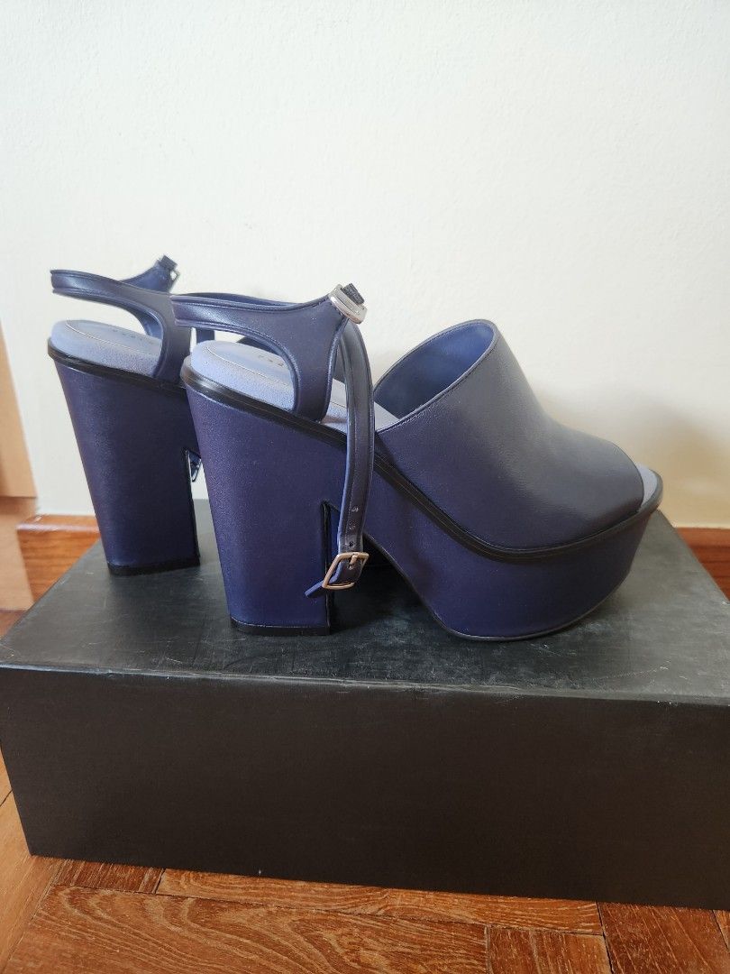 Dark blue chunky heels discount