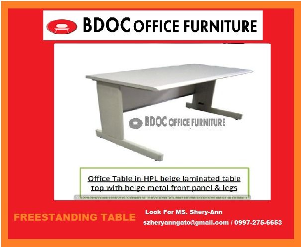 Office Table in HPL beige Laminated table top with beige metal front ...