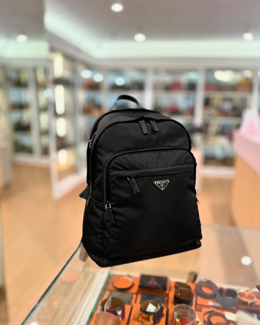 Prada Black Tessuto Large Zipped Re Nylon Backpack SHW