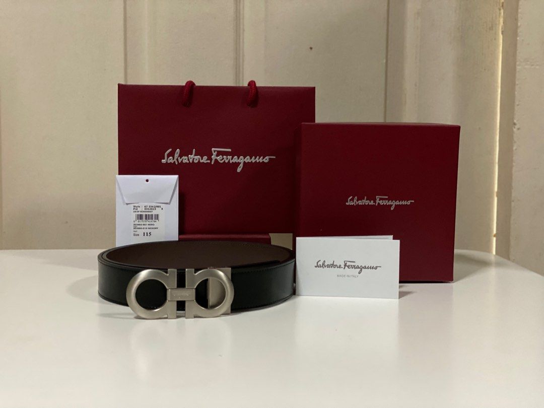 Salvatore Ferragamo Men s Belt 67 5542 reversible Black Brown Calf Patent Leather