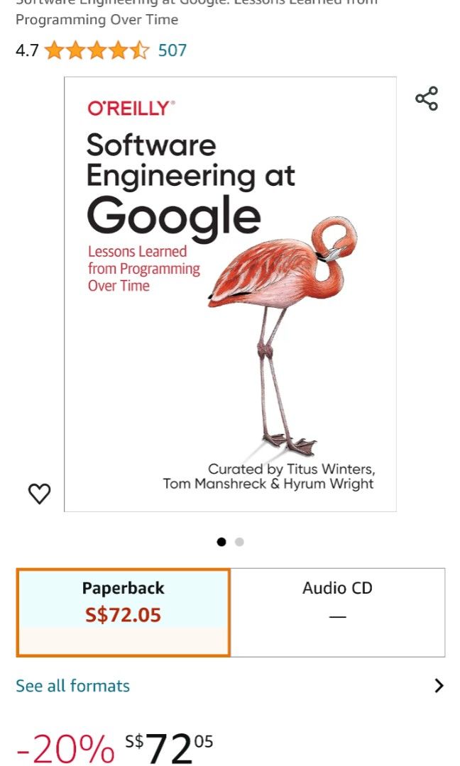 Software engineering at google (Category: Textbooks) located in Singapore. Submitted by naviiiera (Listing ID 1309481878, Image 1). Description: Buy with other books for discount: 3 for $5 off total 5 for $10 off total.