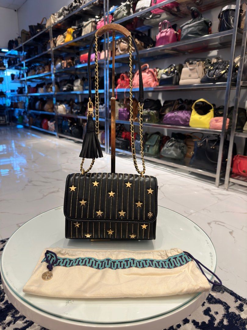 Tory Burch black fleming star stud small convertible bag