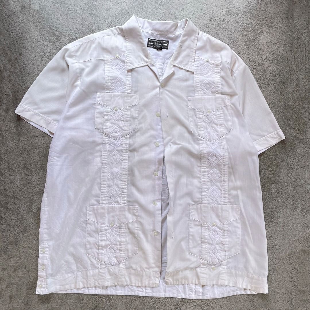 Vintage David Taylor guayabera white polo shirt Men s Fashion Tops Sets Tshirts Polo Shirts on Carousell