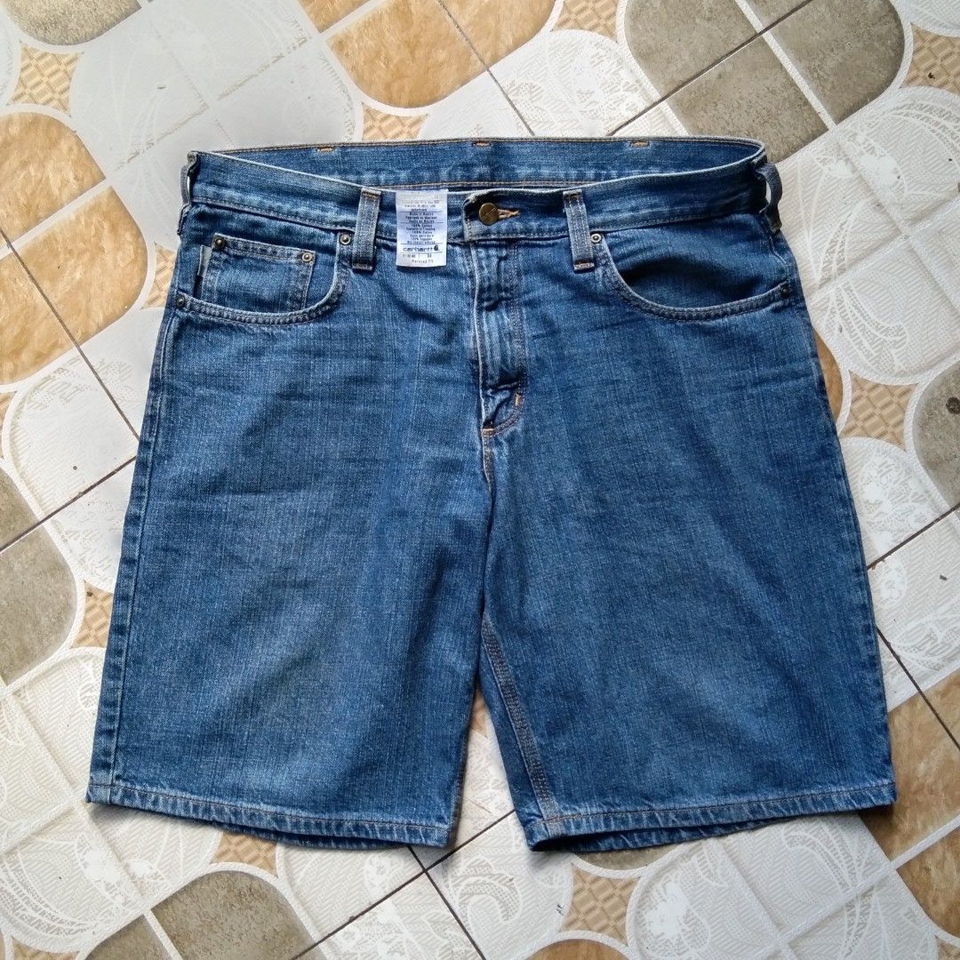 VNTG Denim Carhartt Shorts Leather Patch Men s Fashion Bottoms Shorts on Carousell