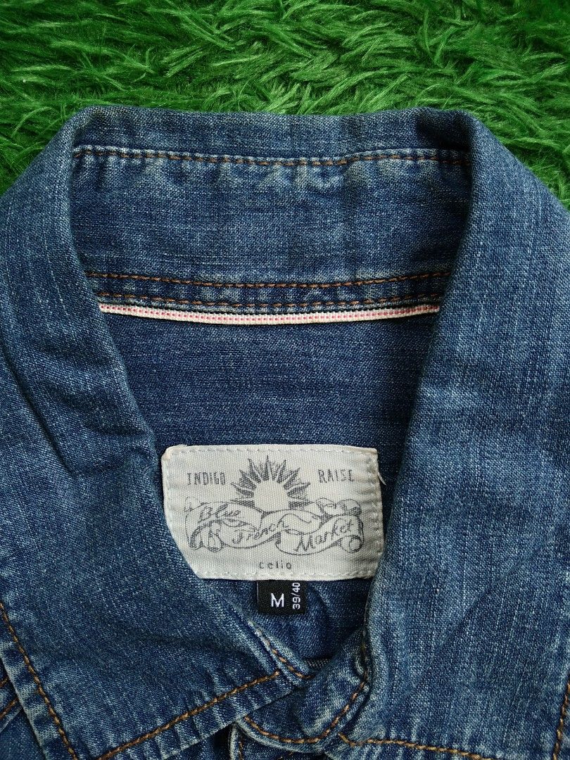 VTG Celio Selvedge Denim T Shirt, Fesyen Pria, Pakaian Atasan di