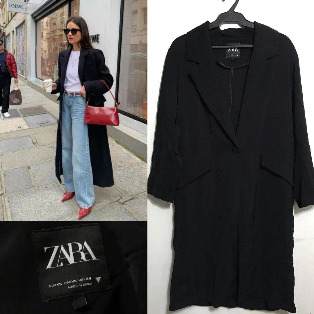 Zara black long blazer cheap