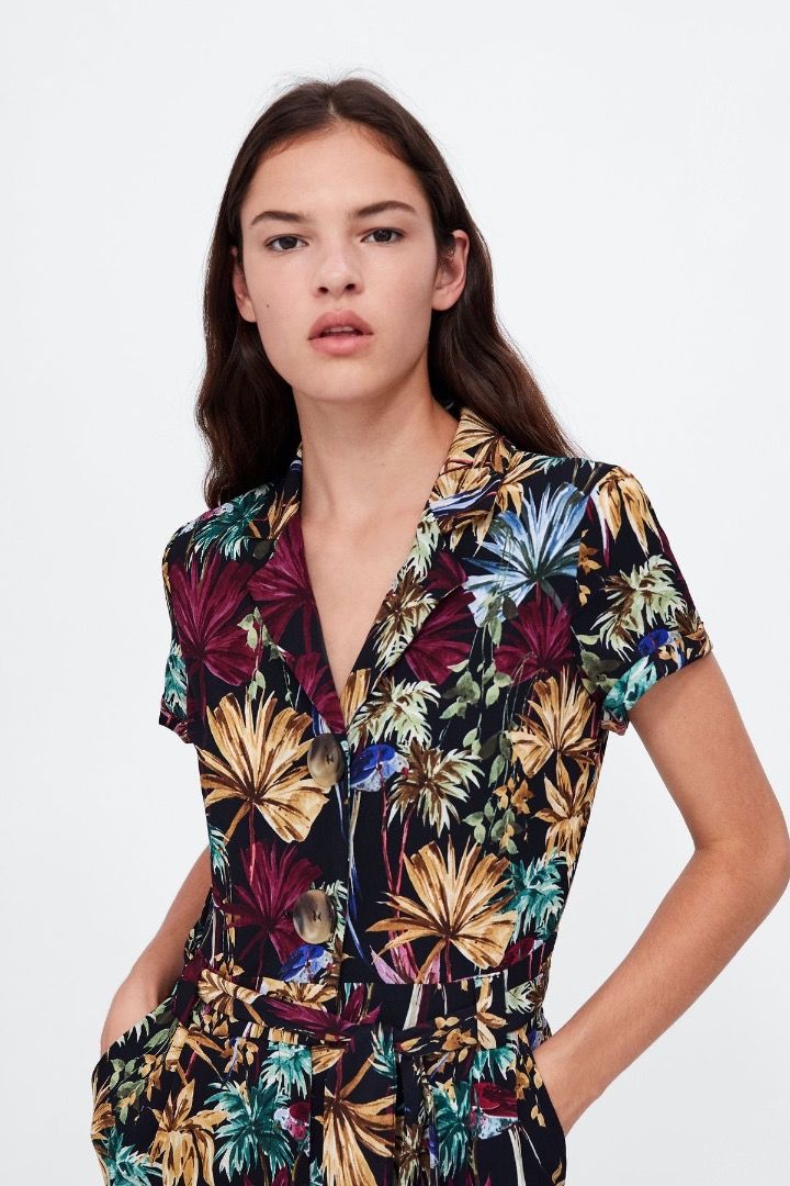 Zara Floral jumpsuit jumper romper playsuit pyjama neck size XS UK6 8 Women s Fashion Dresses Sets Jumpsuits on Carousell