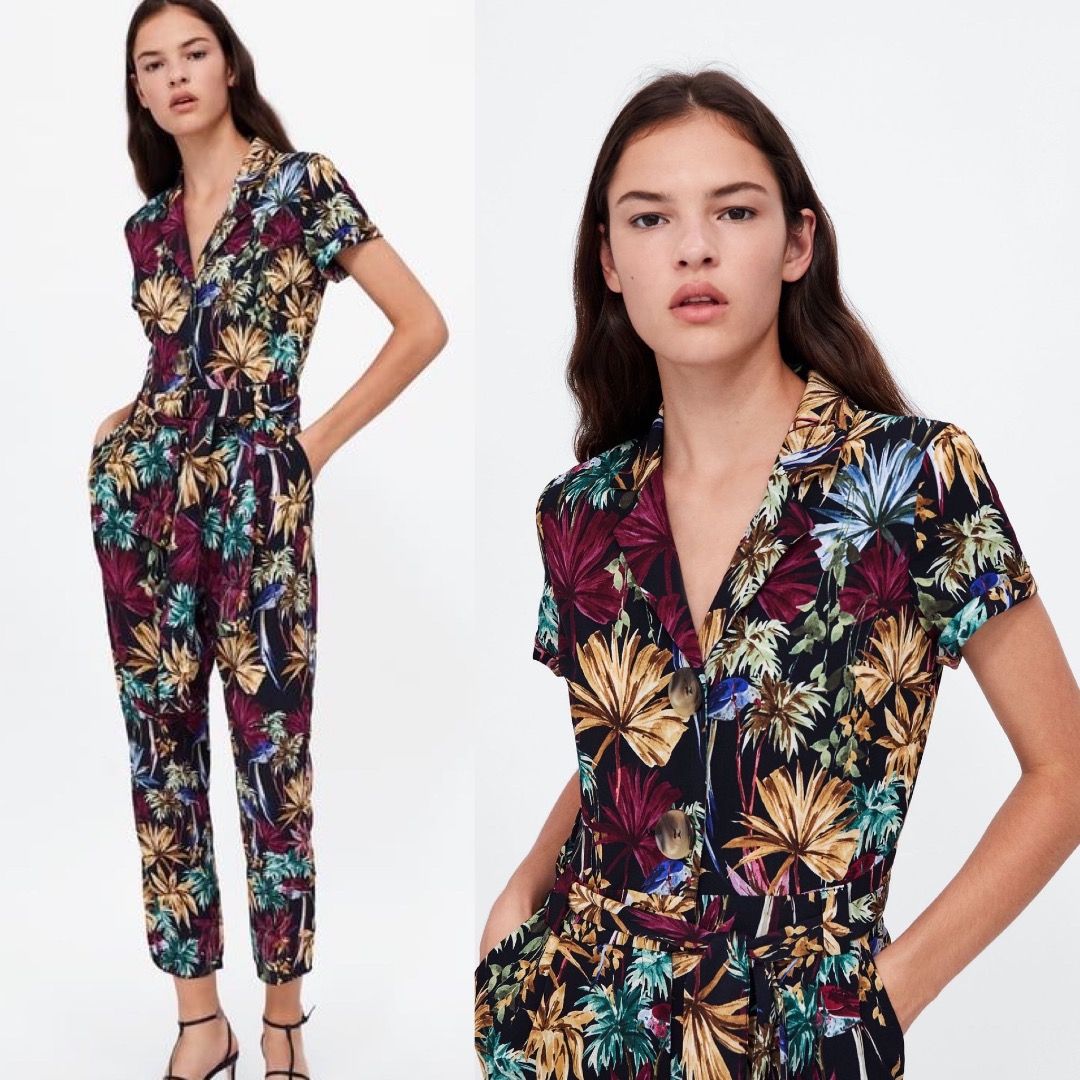 Zara Floral jumpsuit jumper romper playsuit pyjama neck size XS UK6 8
