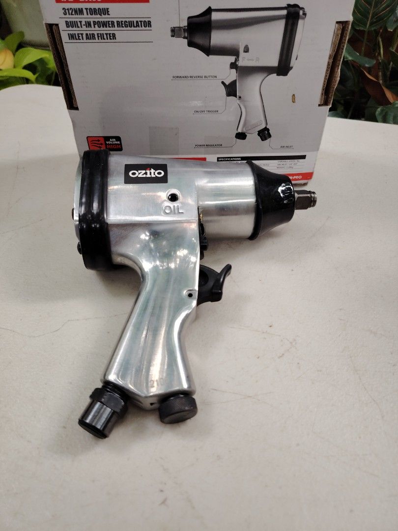 1/2 drive air impact wrench (Category: Construction Tools & Equipment) located in Malolos. Submitted by axe23 (Listing ID 1320384756, Image 3). Description: 1/2" drive 312Nm torque Built-in power regulator Inlet air filter With a durable, solid design, this impact wrench is built to last. The forward/ reverse lever enables you to securely fasten or remove bolts. With adjustable torque settings, you can control the amount of turning force to suit 