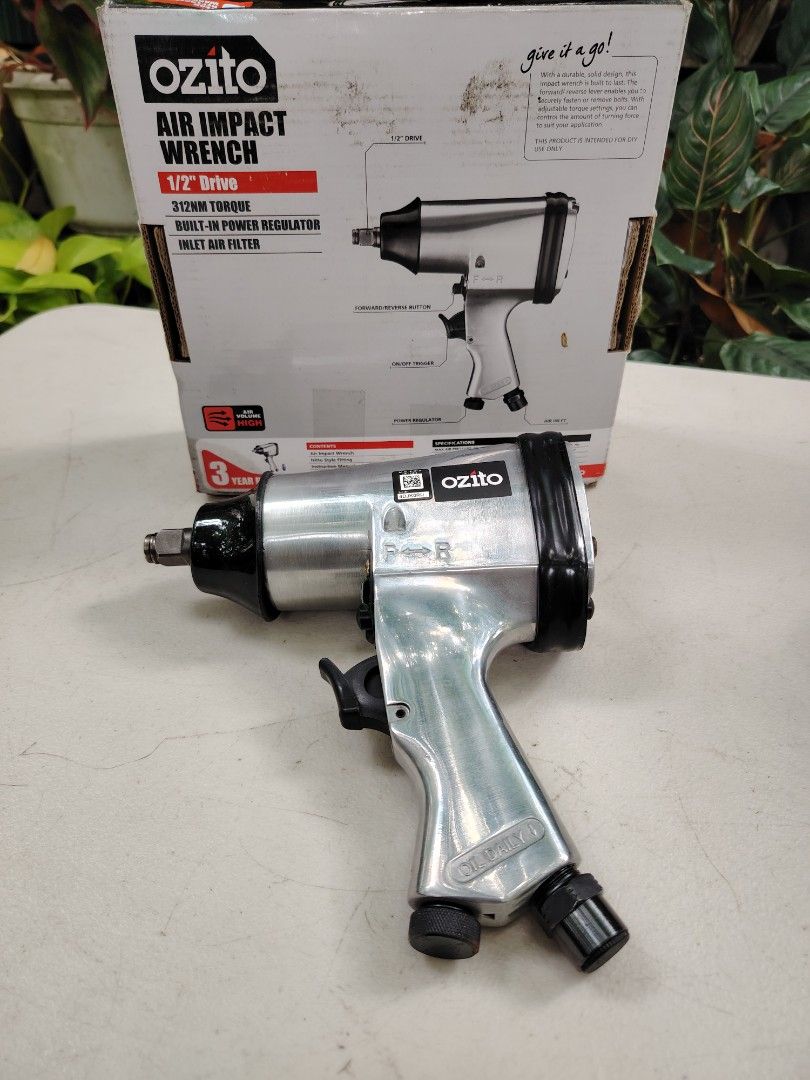 1/2 drive air impact wrench (Category: Construction Tools & Equipment) located in Malolos. Submitted by axe23 (Listing ID 1320384756, Image 1). Description: 1/2" drive 312Nm torque Built-in power regulator Inlet air filter With a durable, solid design, this impact wrench is built to last. The forward/ reverse lever enables you to securely fasten or remove bolts. With adjustable torque settings, you can control the amount of turning force to suit 