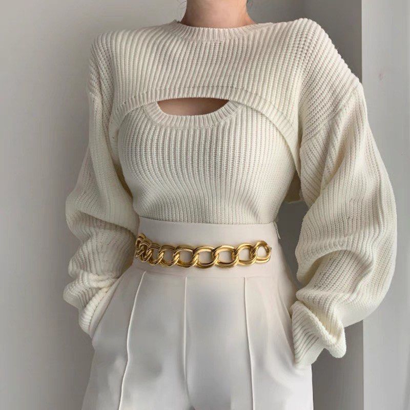 2 COLORS Stylenanda Overlay Crop Knit Sweater