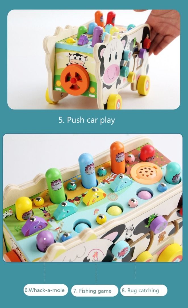 8 in 1 Kids Wooden Functional Play Box Fun Activity Box Hammer Montessori Pull Cart Kids Educational Toys Hobbies Toys Toys Games on Carousell