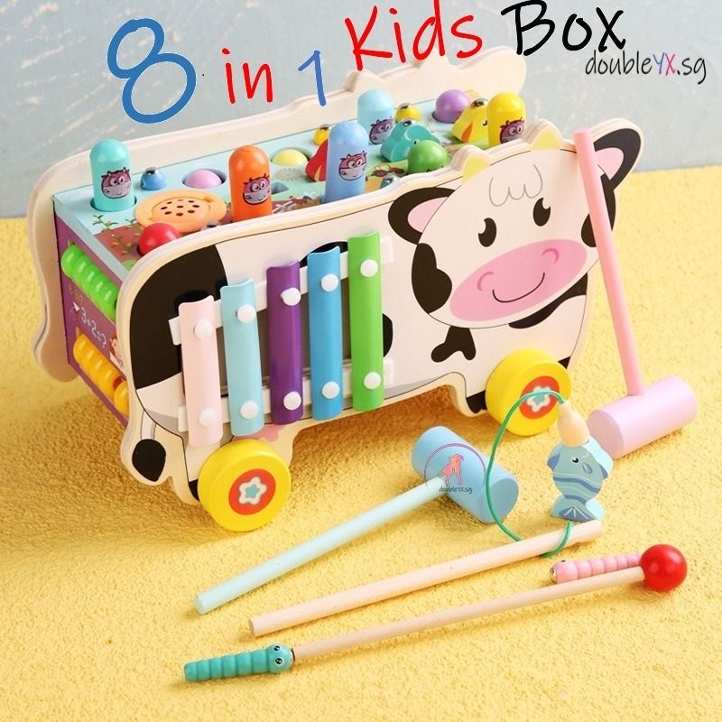 8 in 1 Kids Wooden Functional Play Box Fun Activity Box Hammer Montessori Pull Cart Kids Educational Toys Hobbies Toys Toys Games on Carousell