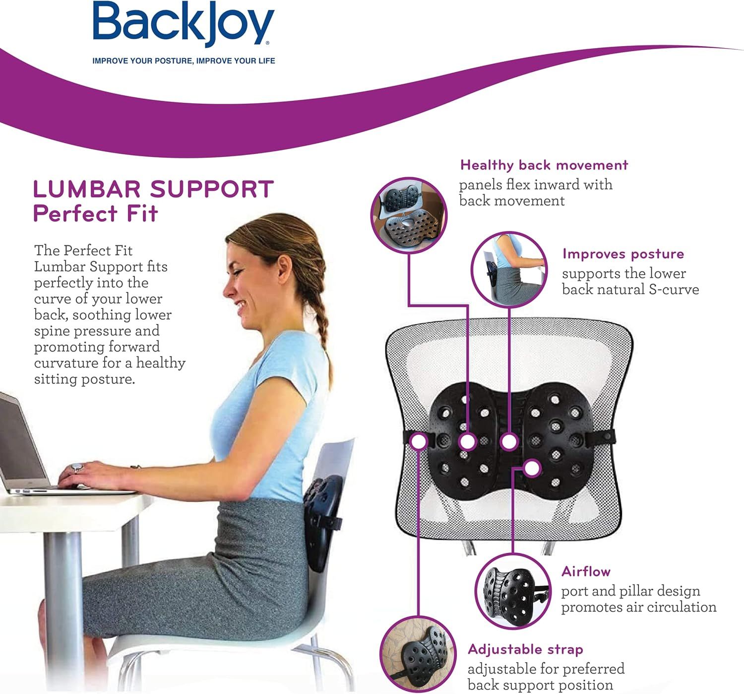 BackJoy Perfect Fit Lumbar Support Black Health Nutrition Braces Support Protection on Carousell