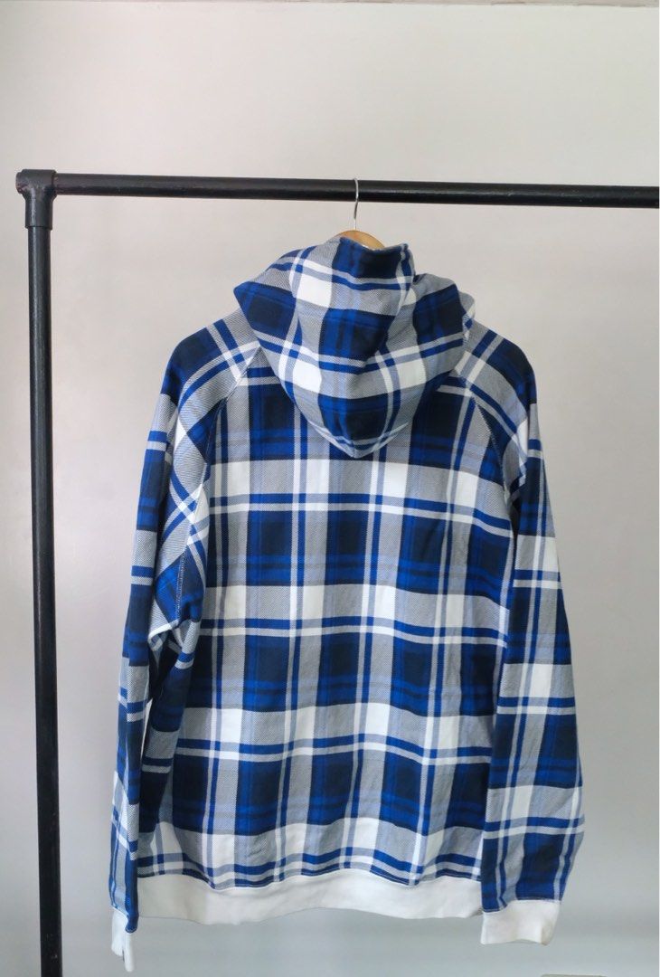 Bape full zip plaid jacket (Category: Looking For) located in Cainta. Submitted by plus.eighty.one (Listing ID 1320269144, Image 2). Description: A bathing ape Full zip Hoodie Plaid Size xl Pit to pit 25 Length 29 Condition : 9/10 almost new, light dirt on white part Made in japan.