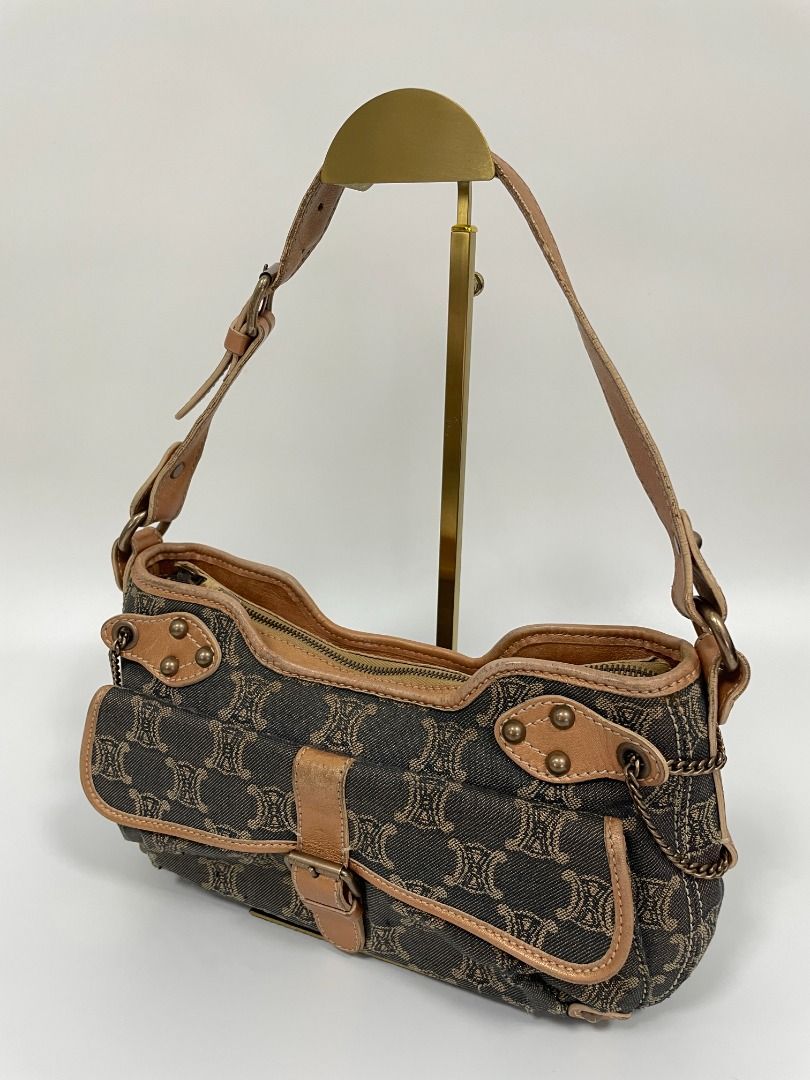 Celine Macadam Shoulder Bag in Denim (Category: Luxury Bags & Wallets) located in Taguig. Submitted by reggiesbaul (Listing ID 1320234297, Image 2). Description: This bag is crafted from sturdy Celine logo denim with an overall aged look. It features brass hardware and distressed leather trim. Condition The item is in good condition with little signs of wear on the trim. Features Product: Shoulder bag / hand bag Designer: Celine Color: Brown / Ta