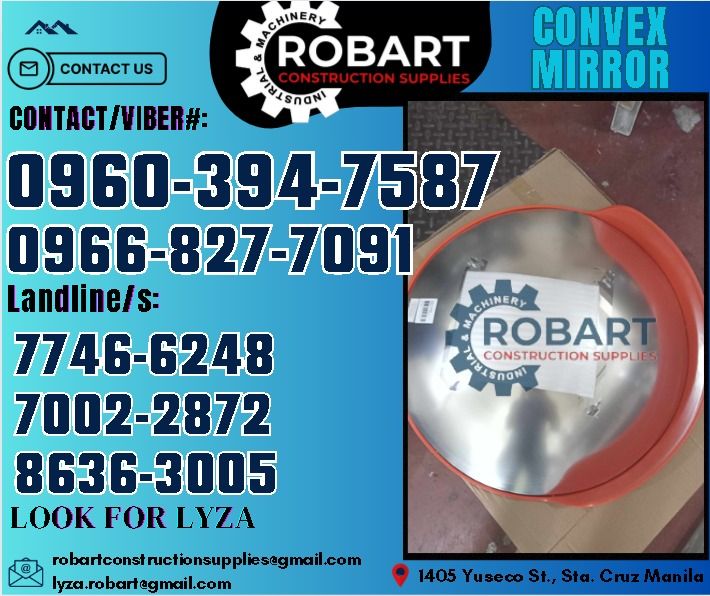 Convex Mirror (Category: Construction Tools & Equipment) located in Manila. Submitted by lyzarobart1999 (Listing ID 1320307876, Image 1). Description: Convex Mirror Size: 24" (60cm) 𝑹𝑶𝑩𝑨𝑹𝑻 𝑪𝑶𝑵𝑺𝑻𝑹𝑼𝑪𝑻𝑰𝑶𝑵 𝑺𝑼𝑷𝑷𝑳𝑰𝑬𝑺 𝒪𝒻𝒻𝒾𝒸𝑒 𝒜𝒹𝒹𝓇𝑒𝓈𝓈: 𝟣𝟦𝟢𝟧 𝒴𝓊𝓈𝑒𝒸𝑜 𝒮𝓉. 𝒮𝓉𝒶 𝒞𝓇𝓊𝓏 𝑀𝒶𝓃𝒾𝓁𝒶 ꜱᴇɴᴅ ᴜꜱ ᴍᴇꜱꜱᴀɢᴇ ꜰᴏʀ ɪɴQᴜɪʀɪᴇꜱ ‼️ ‼️ ɢʟᴏʙᴇ: (0966-827-7091) ꜱᴍʀᴛ - (0960-394-7587) ᴠɪʙʀ - (0960-394-7587) ʟᴀɴᴅʟɪɴᴇ: (8636-ʟᴏᴏᴋ ꜰ