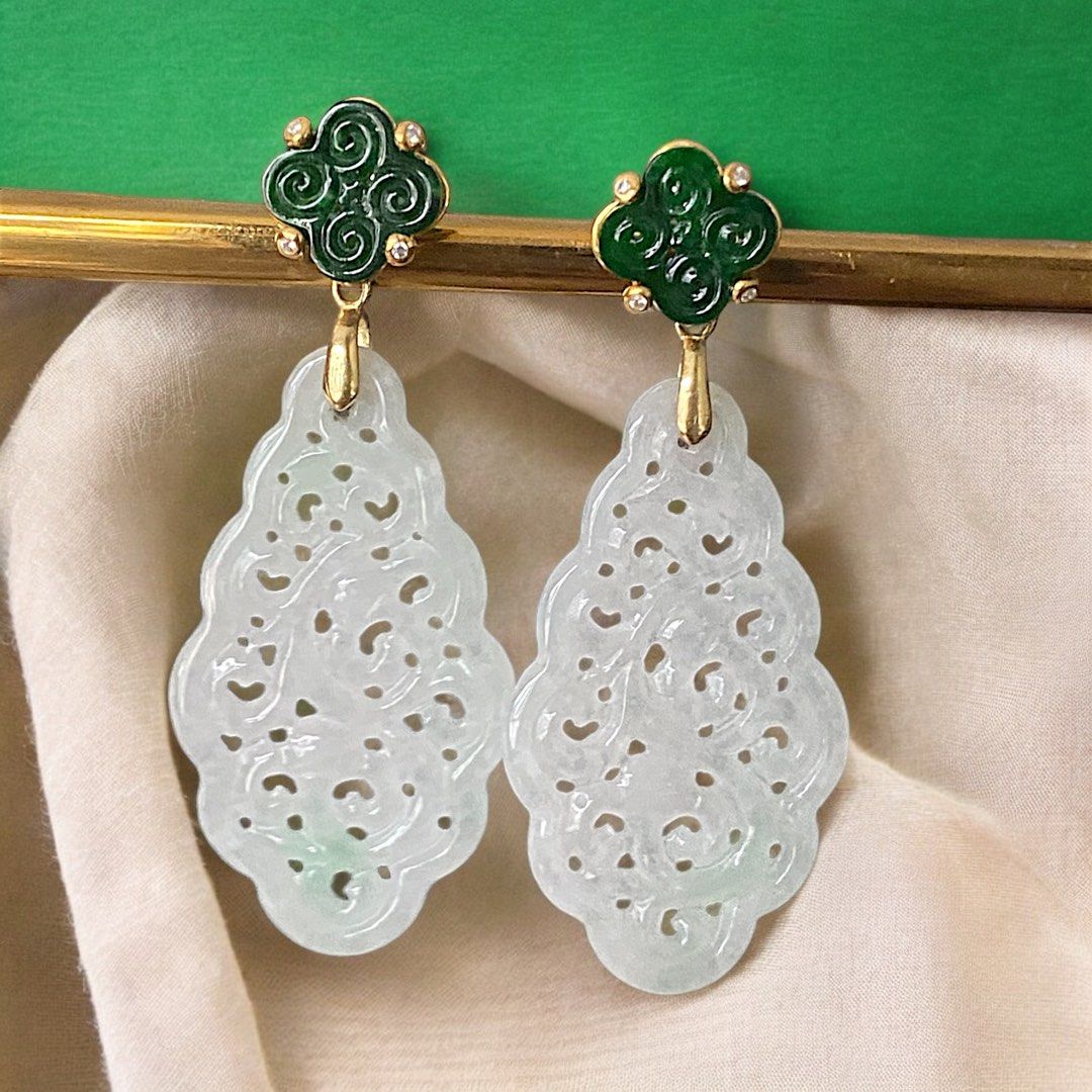 Dark green jade earrings shop