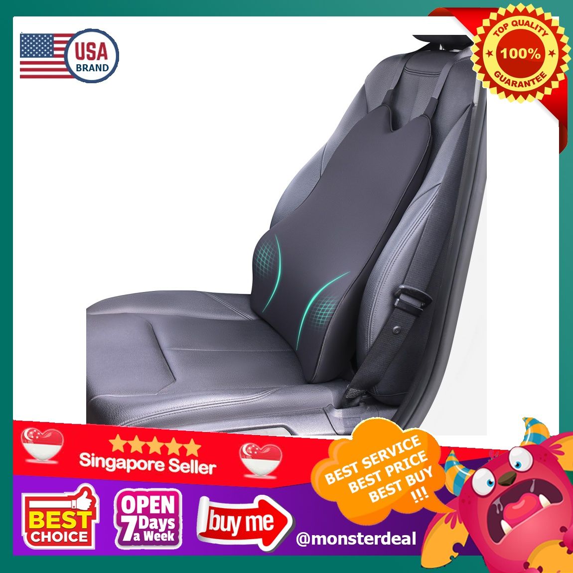 Dreamer Car Back Support Lumbar Support Pillow for Car Memory Foam Car Pillow Car Seat Cushion for Driving Fatigue Back Pain Relief Black Full