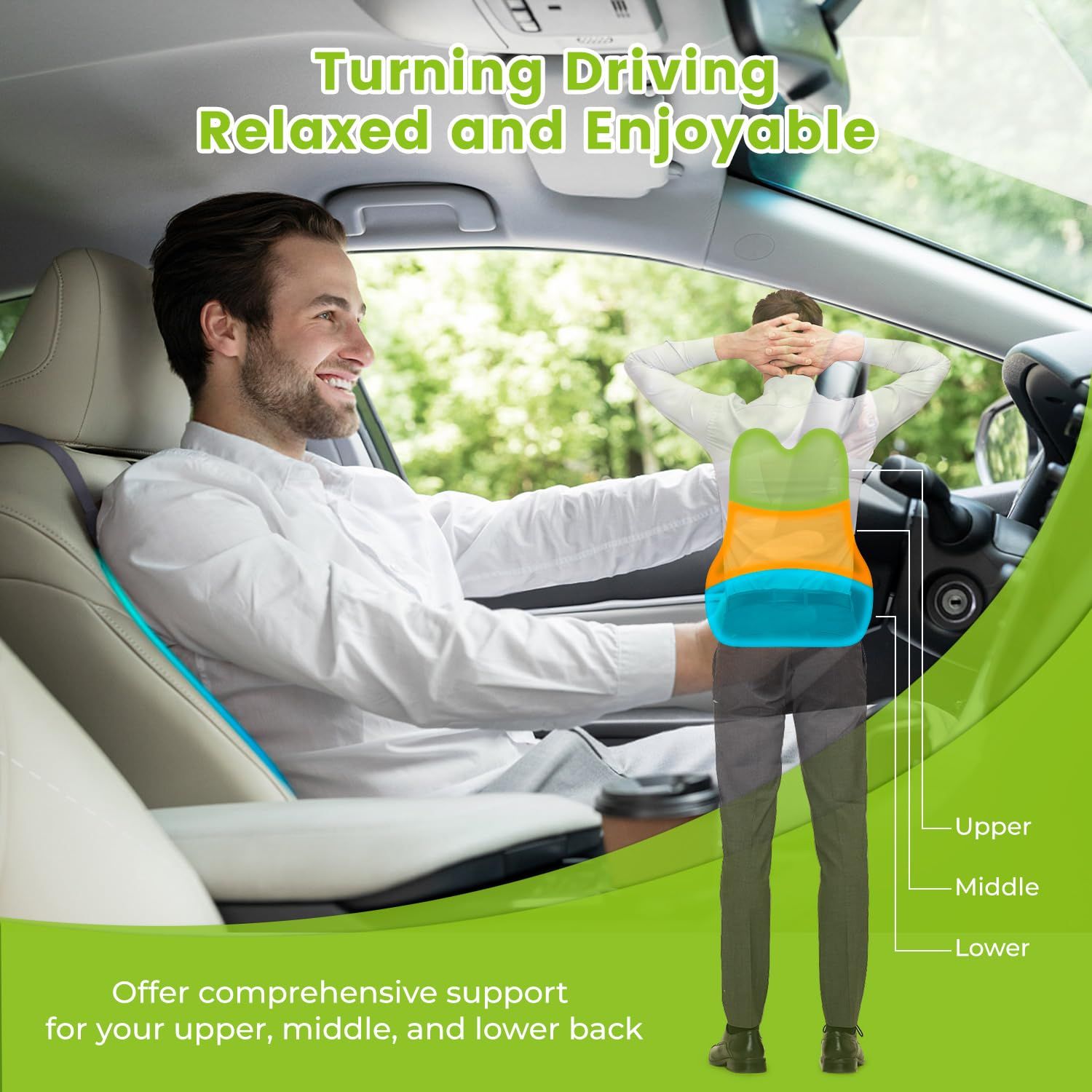 Dreamer Car Back Support Lumbar Support Pillow for Car Memory Foam Car Pillow Car Seat Cushion for Driving Fatigue Back Pain Relief Black Full Back Support Black Health