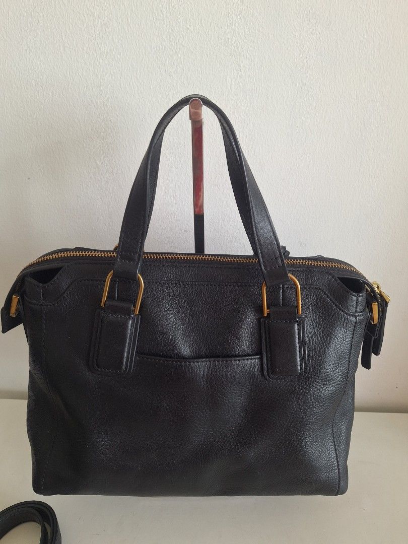 Fossil black leather tote store