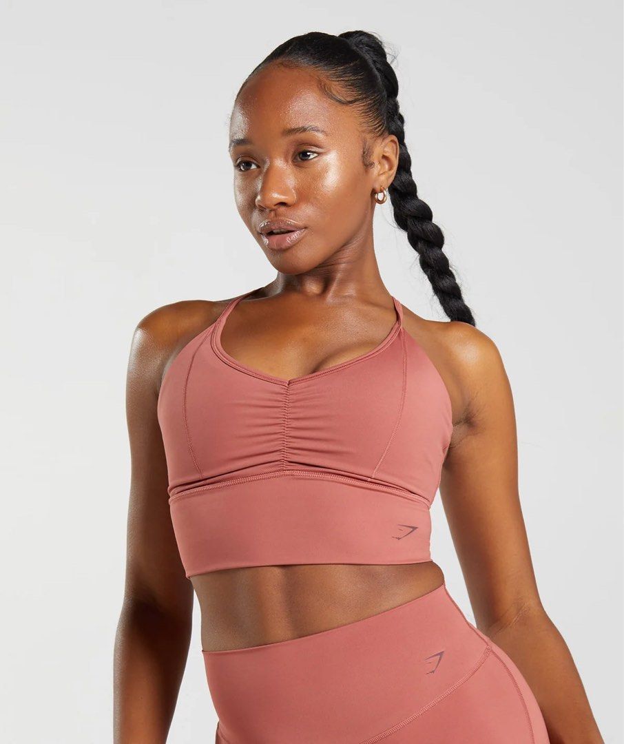 Gymshark Elevate Longline Sports Bra Rose Brown, Size S, Women's