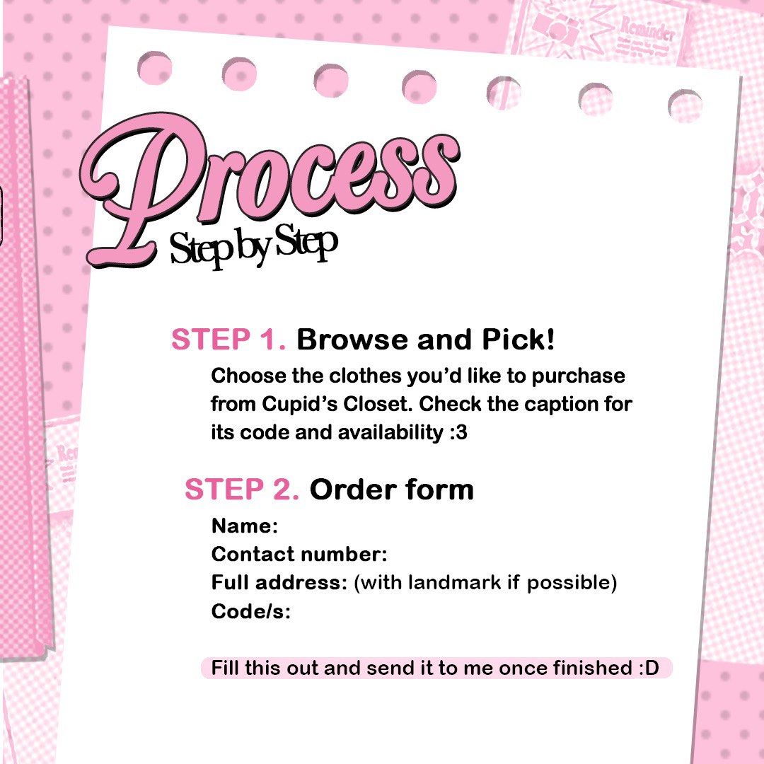 How to Order (Category: Announcements) located in Las Pinas. Submitted by cupidscloset.ph (Listing ID 1320250375, Image 2). Description: instagram: cupidscloset.ph ORDER FORM: (Copy and Paste) Name: Contact Number: Full address (w/landmark): Code/s: .