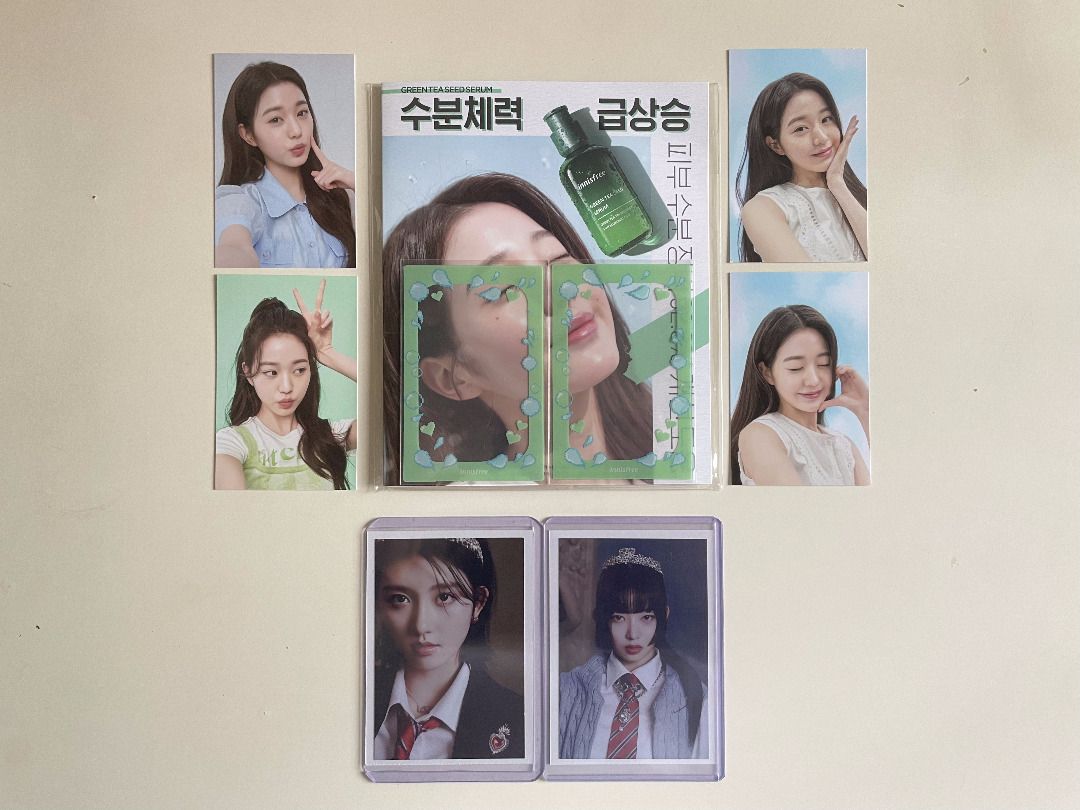 IVE Assorted Items (Category: K-Wave Merchandise) located in Singapore. Submitted by pandapuffy (Listing ID 1320237838, Image 1). Description: Wonyoung Innisfree Green Tea Seed Serum cards, set of 4 ($30) Gaeul Love Dive Tower Records POB ($10) Rei Love Dive Tower Records POB ($10) All meetups to be held only at my convenience. Please /do not/ express interest if you cannot meet this condition. Thank you! FOR SERIOUS BUYERS ONLY.