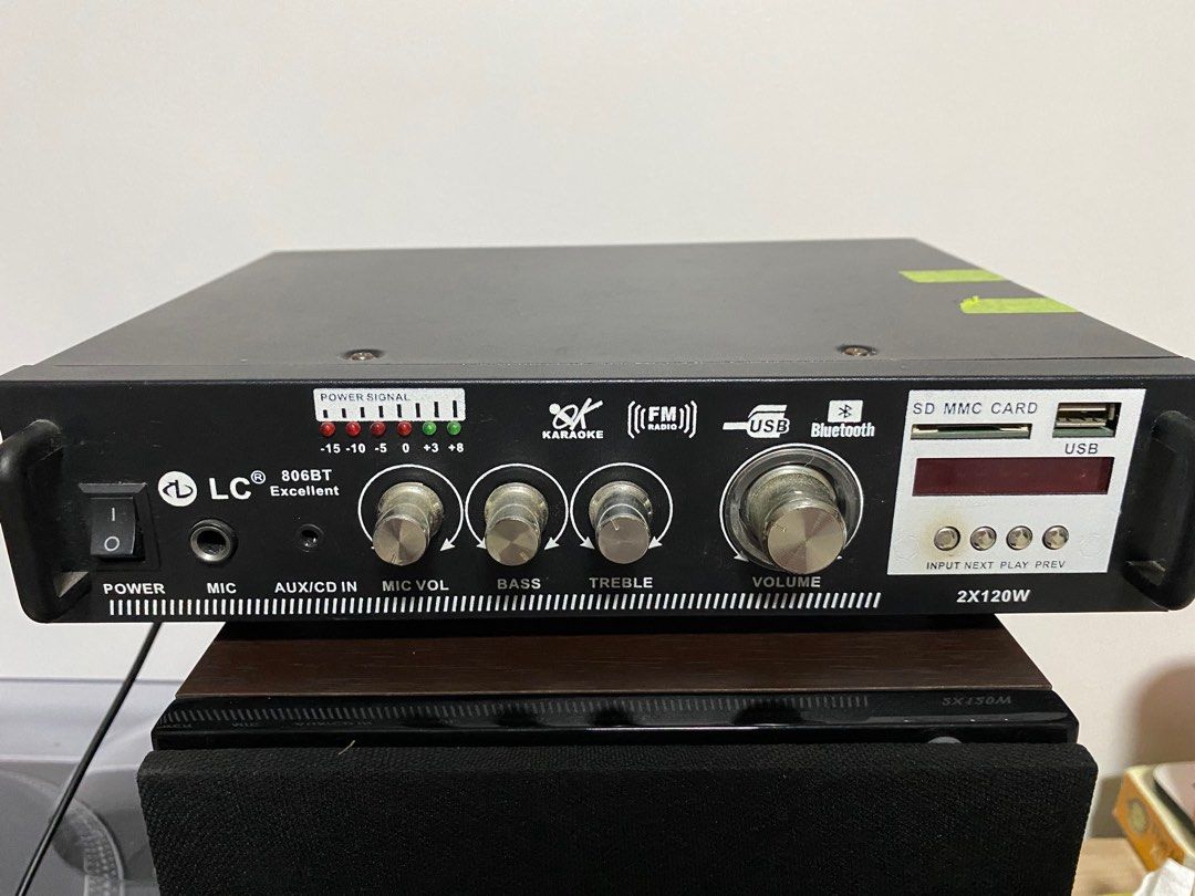 Mini Amp with Remote (Category: Soundbars, Speakers & Amplifiers) located in Mandaluyong City. Submitted by ralphsg (Listing ID 1320331701, Image 1). Description: Inputs: Bluetooth, Line In, FM, Radio Mic, USB, SF card Output: 2x120W Peak Power Accessories: Remote, Power Cord.