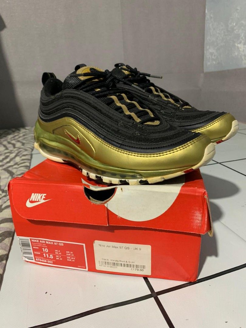 Nike Air max 97 Metallic Gold Reflektif QS Black Varsity Red Gold Noir Rouge sepatu